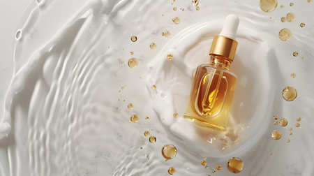 3d render of cosmetic oil in a glass bottle on white backgroundの素材