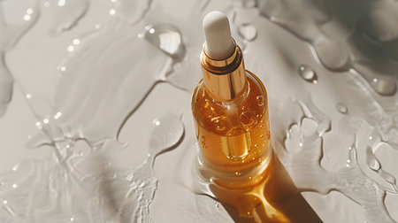 Cosmetic pipette with serum on a white background with water dropsの素材