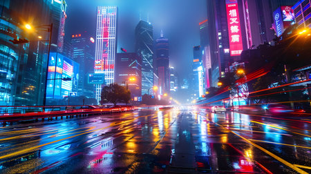 the light trails on the modern building background in shanghai china.の素材