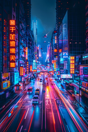 Night traffic in Hong Kong.の素材