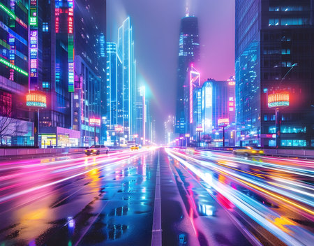 the light trails on the modern building background in shanghai china.の素材
