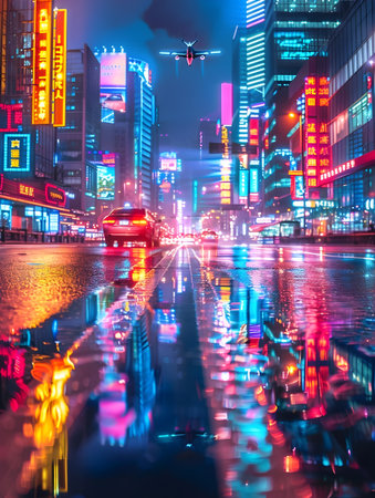 Night view of the streets of the city of Seoul, South Koreaの素材