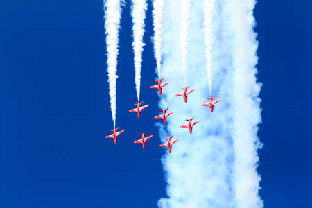 The Red Arrows Diamond Formation Flying at Royal Internaltional Air Tatoo 2013 at Fairfordのeditorial素材