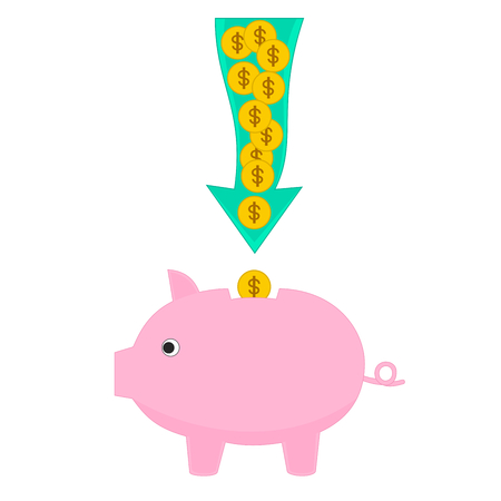 Arrow money saving to piggy bank icon, business conceptsのイラスト素材