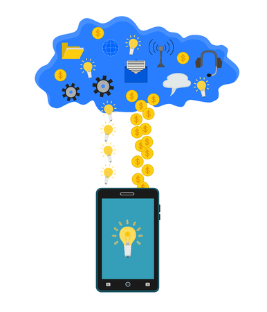 Isolated business benefit money from smartphone use idea and internet, goal conceptsのイラスト素材