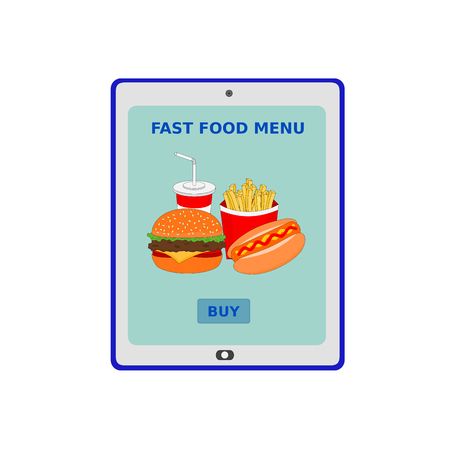 Isolated tablet device display delicious fast food menu , vector iconのイラスト素材