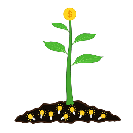 Isolated business small tree money is growth on idea soil , illustration iconのイラスト素材
