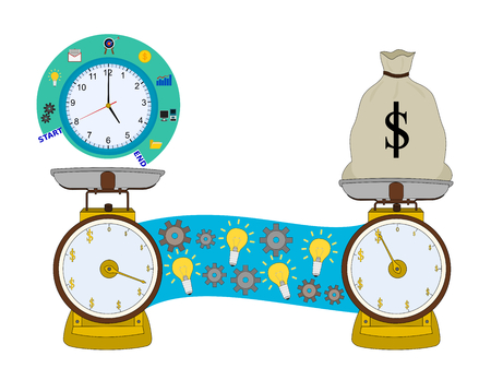 Isolated business scale success profit money with idea and timeのイラスト素材