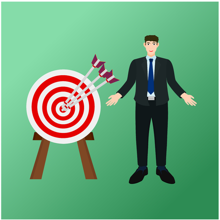 Business man stand near success arrow to center targetのイラスト素材