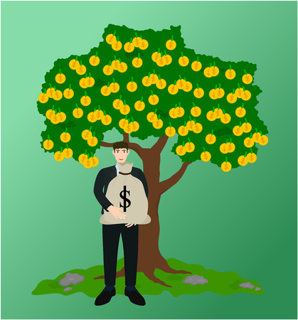 Business man keep money from big tree , success profit conceptのイラスト素材