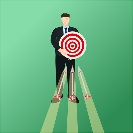 Business man holding target with archery three arrow conceptのイラスト素材