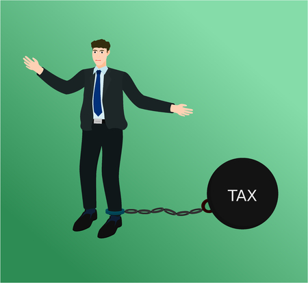 Businessman feeling bad with tax chain , vector cartoonのイラスト素材