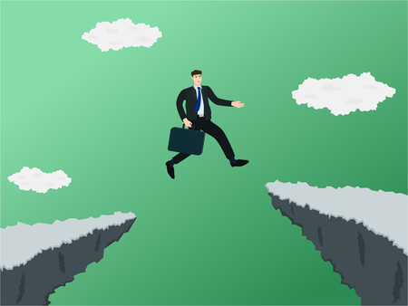 Businessman jump through gap of cliff , success conceptのイラスト素材