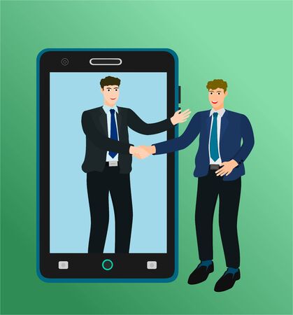 Businessman success handshake for deal online agreement with smartphone conceptのイラスト素材