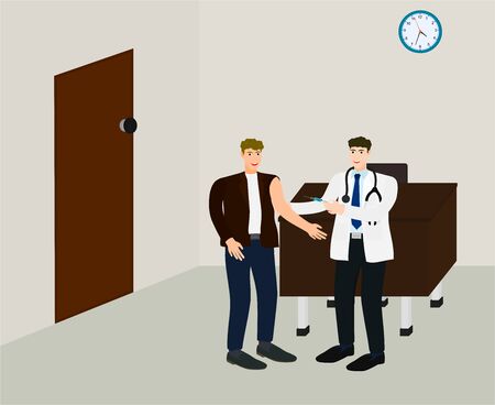 Doctor do vaccine injection to patient in clinic office, medical conceptのイラスト素材