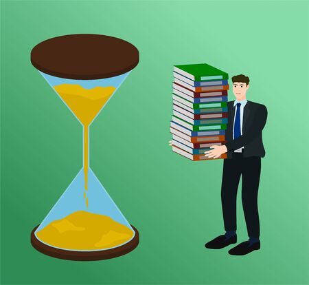 Business standing near big hourglass and holding many document work in deadline conceptのイラスト素材