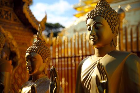 old Buddha statue in temple at Chiang Mai, Thailandの写真素材