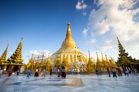 nidentified people walking around in Shwedagon pagodaのeditorial素材