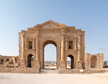 The entrance archway at Jerash Jordan built in honor of a visiting dignity.の写真素材