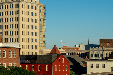 A higher level view of roofs and architecture in the city.のeditorial素材