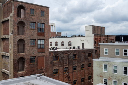 The brick walls of the housing units in the city.の写真素材