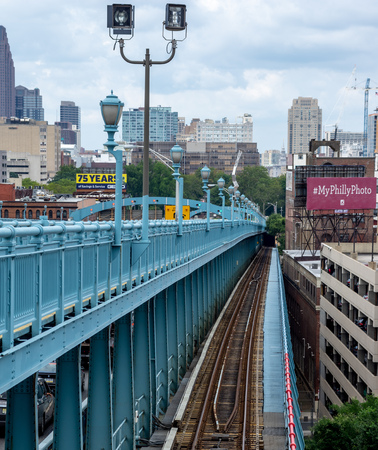 The railroad tracks on the Ben Franklin Bridge in Philadelphia.