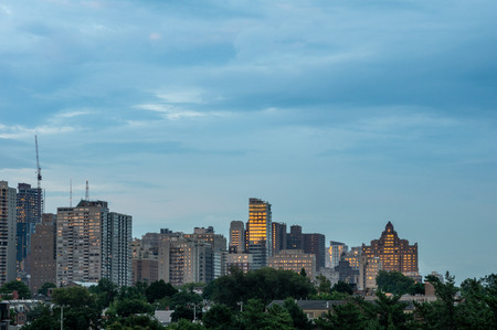 A view of the Philadelphia city skyline in the evening sun.の写真素材