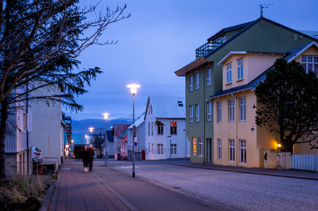 Some lights on a city street in the capital of Iceland.の写真素材