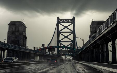 Philadelphia, Pennsylvania - September 1, 2018: A view of the Ben Franklin Bridge in Philadelphia, Pennsylvania on September 1, 2018.のeditorial素材