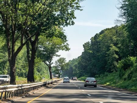 Pennsylvania, USA - July 4, 2019: Traveling on the highway in Pennsylvania, USA on July 4, 2019.