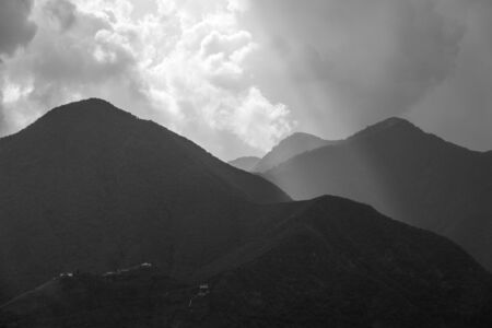 A Sunray Shining through the Clouds on a Hill in Nepal.の写真素材