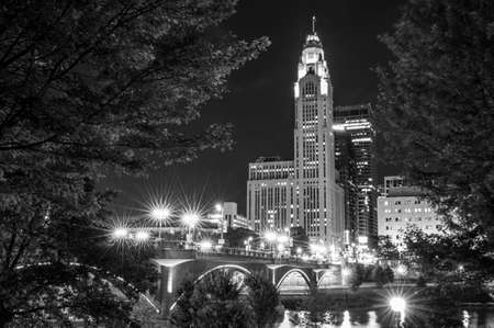 Columbus, Ohio - August 3, 2019: The nighttime skyline of Columbus, Ohio on August 3, 2019.のeditorial素材