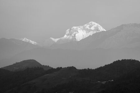 The beautiful snow peaks of the Himalaya Mountains of Nepal in the early morning.の写真素材