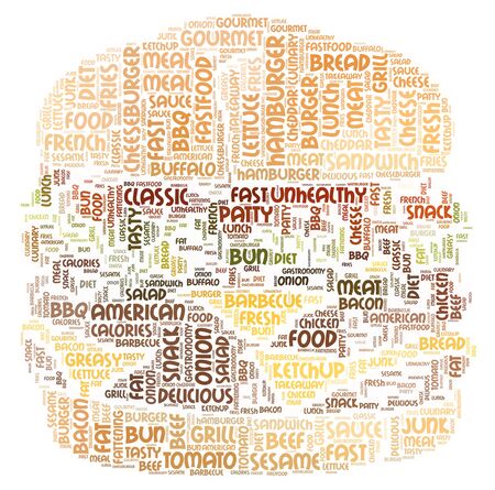 A Hamburger Word Cloud Art Poster Illustration with food words.の写真素材