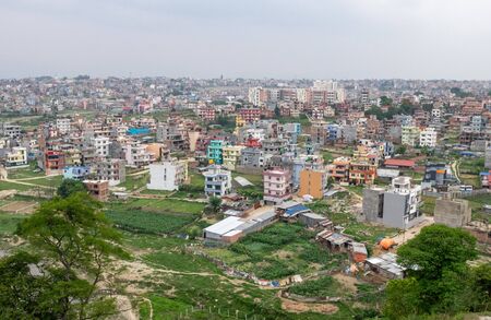 A high angle view of the city of Kathmandu, Nepal in Asia.