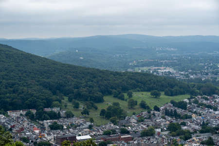 A high angle view of the city of Reading, Pennsylvania.