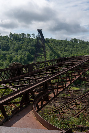 The twisted and mangled girders of the Kinzua Railroad Bridge after the tornado.の写真素材
