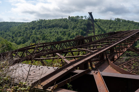 The twisted and mangled girders of the Kinzua Railroad Bridge after the tornado.の写真素材