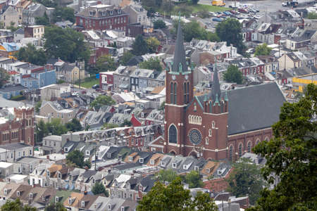 A high angle view of the Townhouses in Reading Pennsylvania.の写真素材