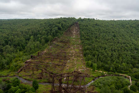 The wreckage of the Kinzua Bridge caused by a tornado.の写真素材