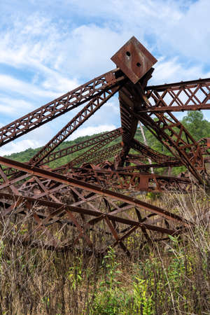 The twisted and mangled girders of the Kinzua Railroad Bridge after the tornado.の写真素材