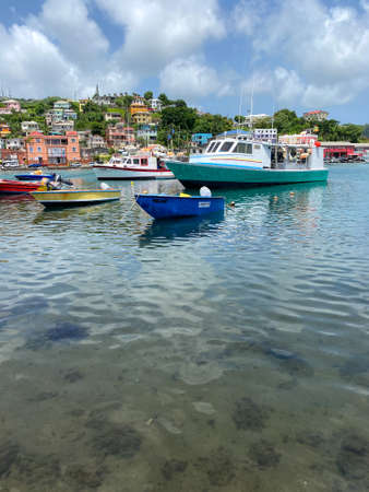 St Georges, Grenada - June 17, 2021: Boats in the bay at St Georges, Grenada.