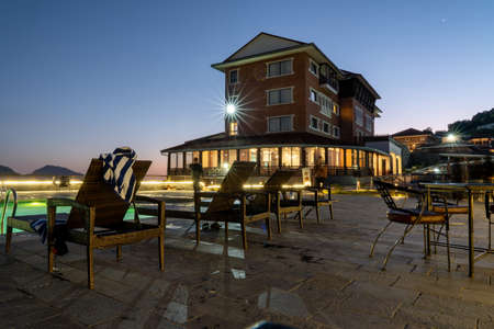 December 11, 2021 - Kathmandu, Nepal: The Chandragiri Hills Resort at night with the lights glowing...