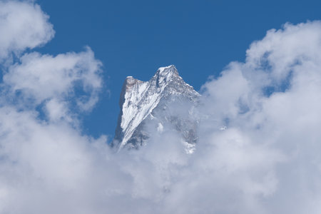 The beauty of Fishtail Mountain or Machhapuchhare in the light of the morning sun.の写真素材