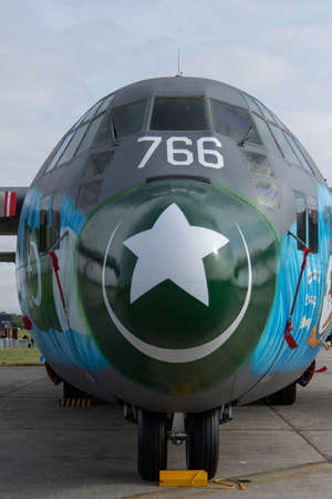 Painted nose from the Pakistan Air Force Locheed C-130E Hercules seen on static display.
