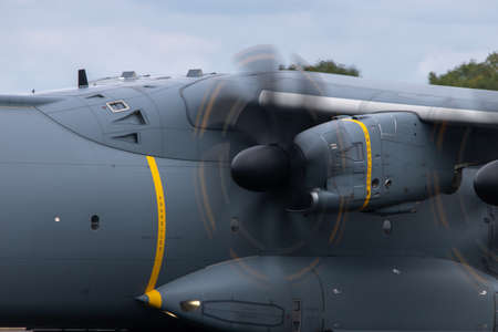 Turning and turning up the power on this Airbus A400M Atlas as it gets ready to take off from RAF Fairford during the 2019 RIAT.のeditorial素材