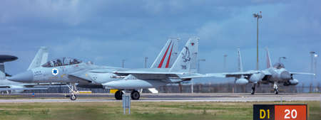 A pair of Isreali F-15I`s  on taxi at RAF Waddington on 4th September 2019.のeditorial素材