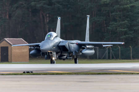 F-15E on taxi to the runway, seen at RAF Lakenheath, Suffolk, UK. Taken 13th Feb 2020.
