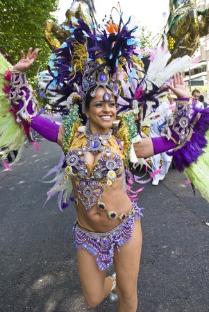 Dancer from the Paraiso School of Samba float at the Notting Hill Carnival on August 30, 2010 in Notting Hill, London. のeditorial素材