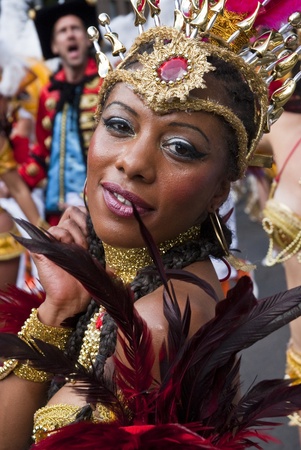 Dancer from the Paraiso School of Samba float at the Notting Hill Carnival on August 30, 2010 in Notting Hill, London. のeditorial素材